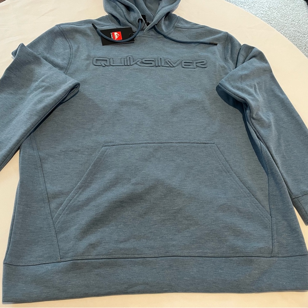 NWT Mens Quicksilver Emboss Gridliner Hooded Sweatshirt Blue (L)